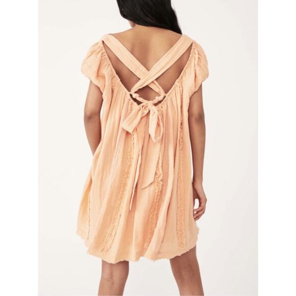 Free People Angele Mini Dress Womens Small Peach Color Short Boho - Picture 2 of 7
